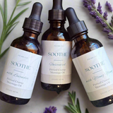 Natural cramp oil with lavendar buds around it