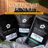 Cold care bundle with 'The Irie Cup' tea packages on a wooden surface.