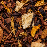 Close-up of dried tea leaves and herbs with a focus on texture and color.
