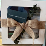 Self-Care Box with magnesium spray and tea, botanical bath soak with rose petals, herbal serenity tea blend