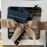 Self-Care Box with magnesium spray and tea, botanical bath soak with rose petals, herbal serenity tea blend