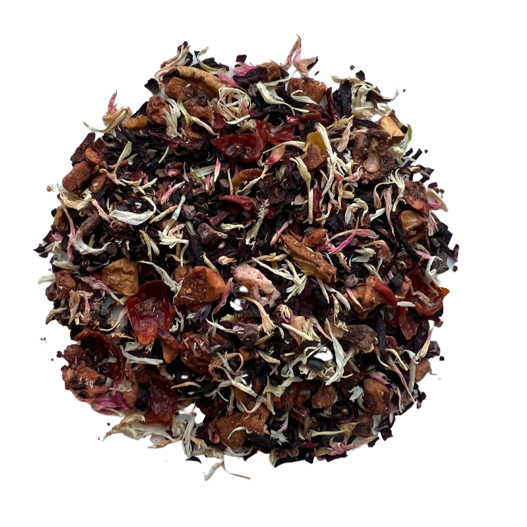 Caffeine-free herbal tea with cocoa and strawberries