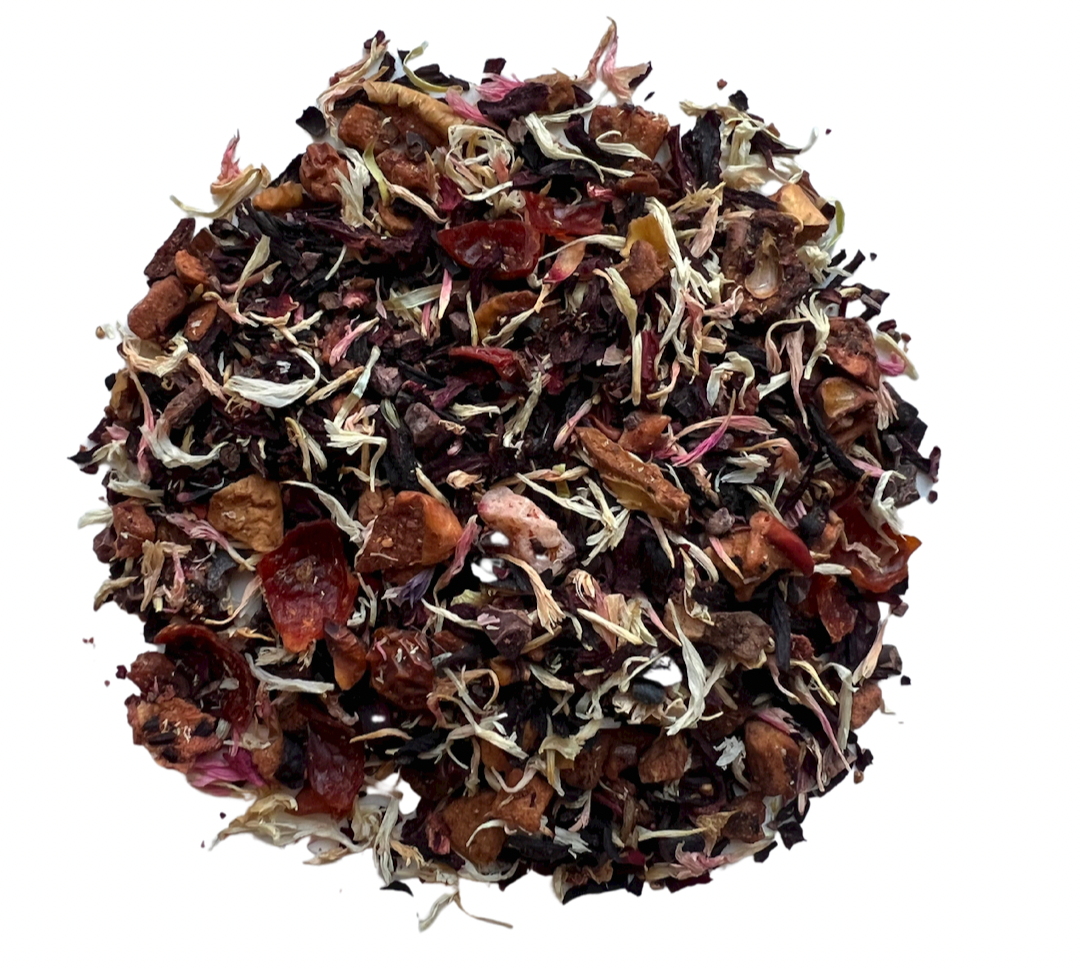Caffeine-free herbal tea with cocoa and strawberries